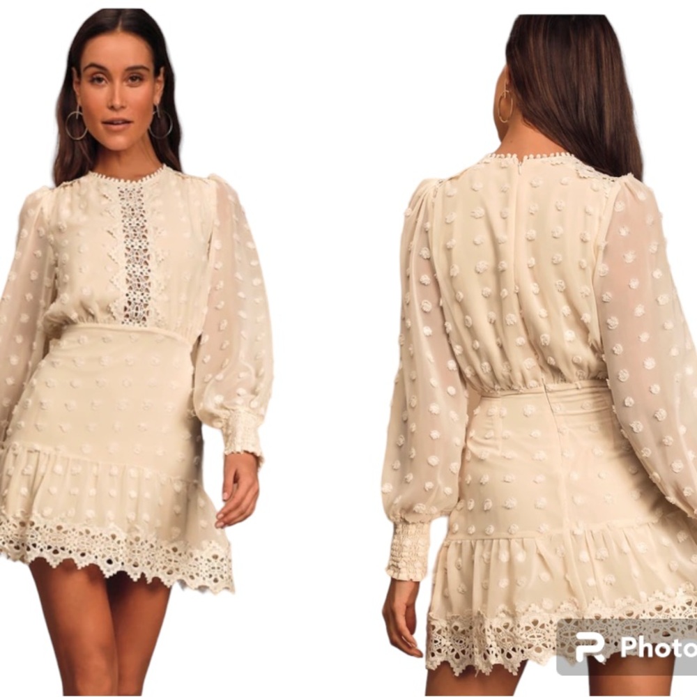 Lulu's Cream Lace Mini Dress